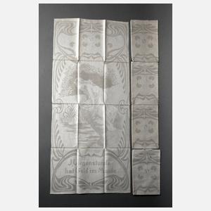 Fünf Gebilddamst-Handtücher Jugendstil