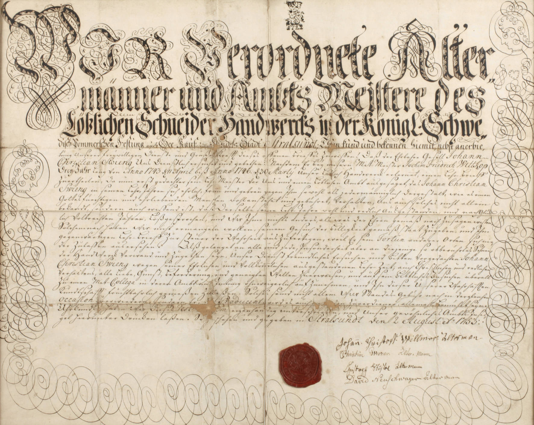 Meisterbrief der Schneiderzunft