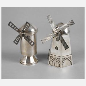 Zwei Spardosen als Windmühlen