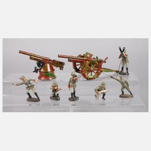 Elastolin Massesoldaten und zwei Geschütze