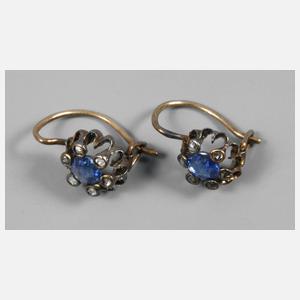 Paar kleine Ohrringe Saphir/ Diamant