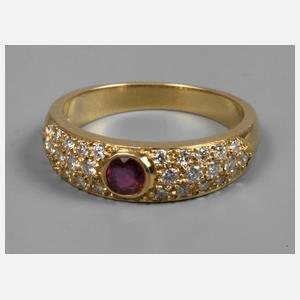 Brillantring mit Rubin und Zertifikat
