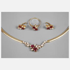 Schmuckset Gold Rubin und Brillant