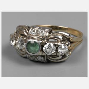 Art Déco Brillantring mit Smaragd