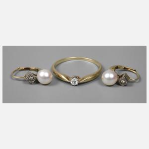 Damen Brillantring und Perlohrhänger
