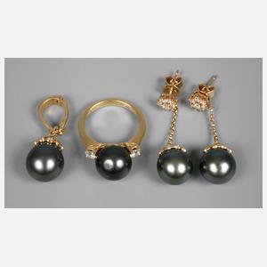 Schmuckset mit schwarzen Thahiti-Perlen