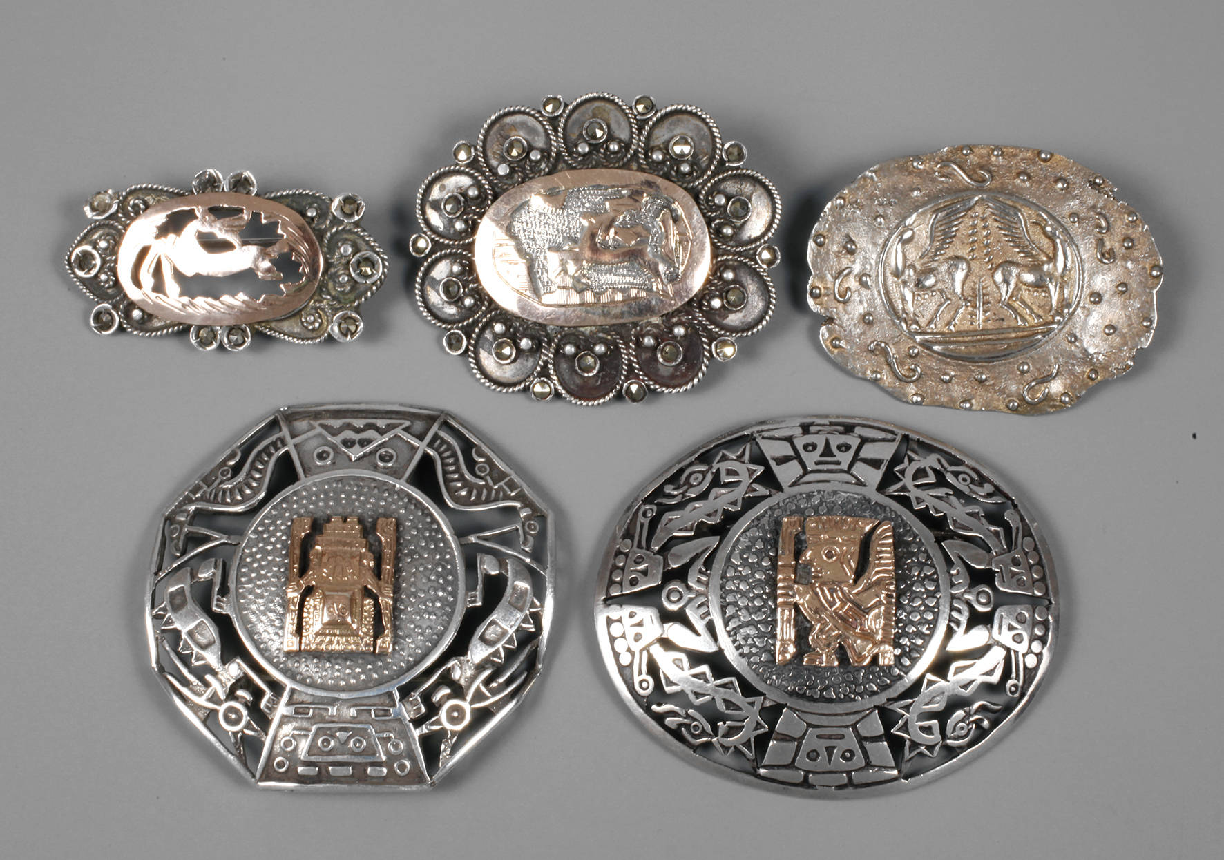 Fünf Silberbroschen Mexico