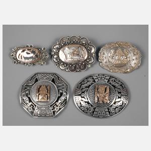 Fünf Silberbroschen Mexico