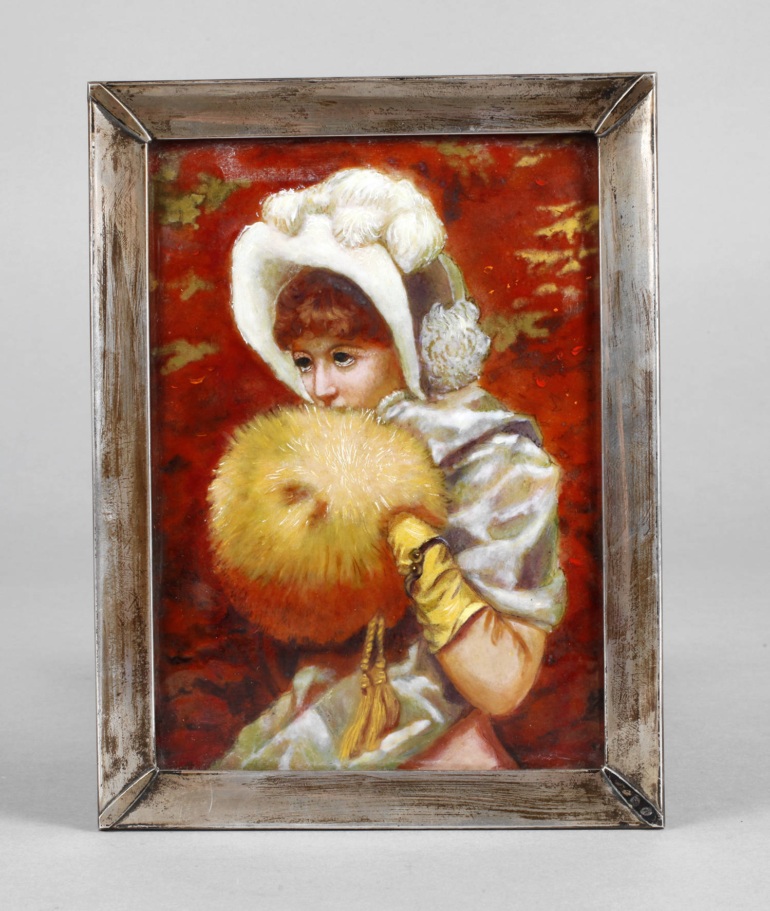 Emaillebild im Silberrahmen