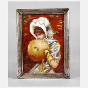 Emaillebild im Silberrahmen