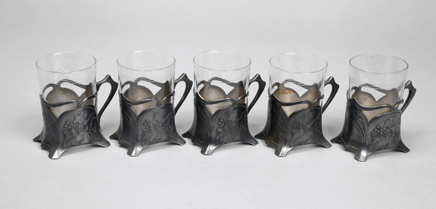 WMF Geisslingen fünf Teeglashalter Efeudekor