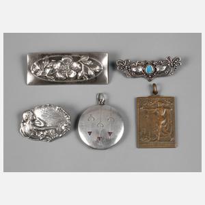 Fünf Teile Jugendstilschmuck