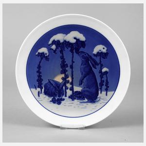 Meissen Wandteller Hasen im Winter