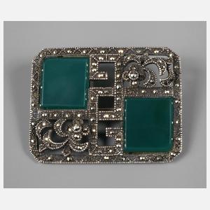 Markasitenbrosche mit Chrysopras