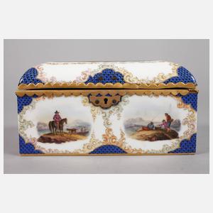 Deckeldose mit Kauffartheiszenen