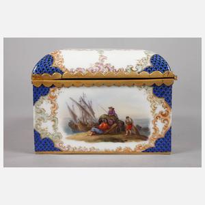 Deckeldose mit Kauffartheiszenen