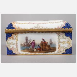 Deckeldose mit Kauffartheiszenen