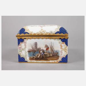 Deckeldose mit Kauffartheiszenen