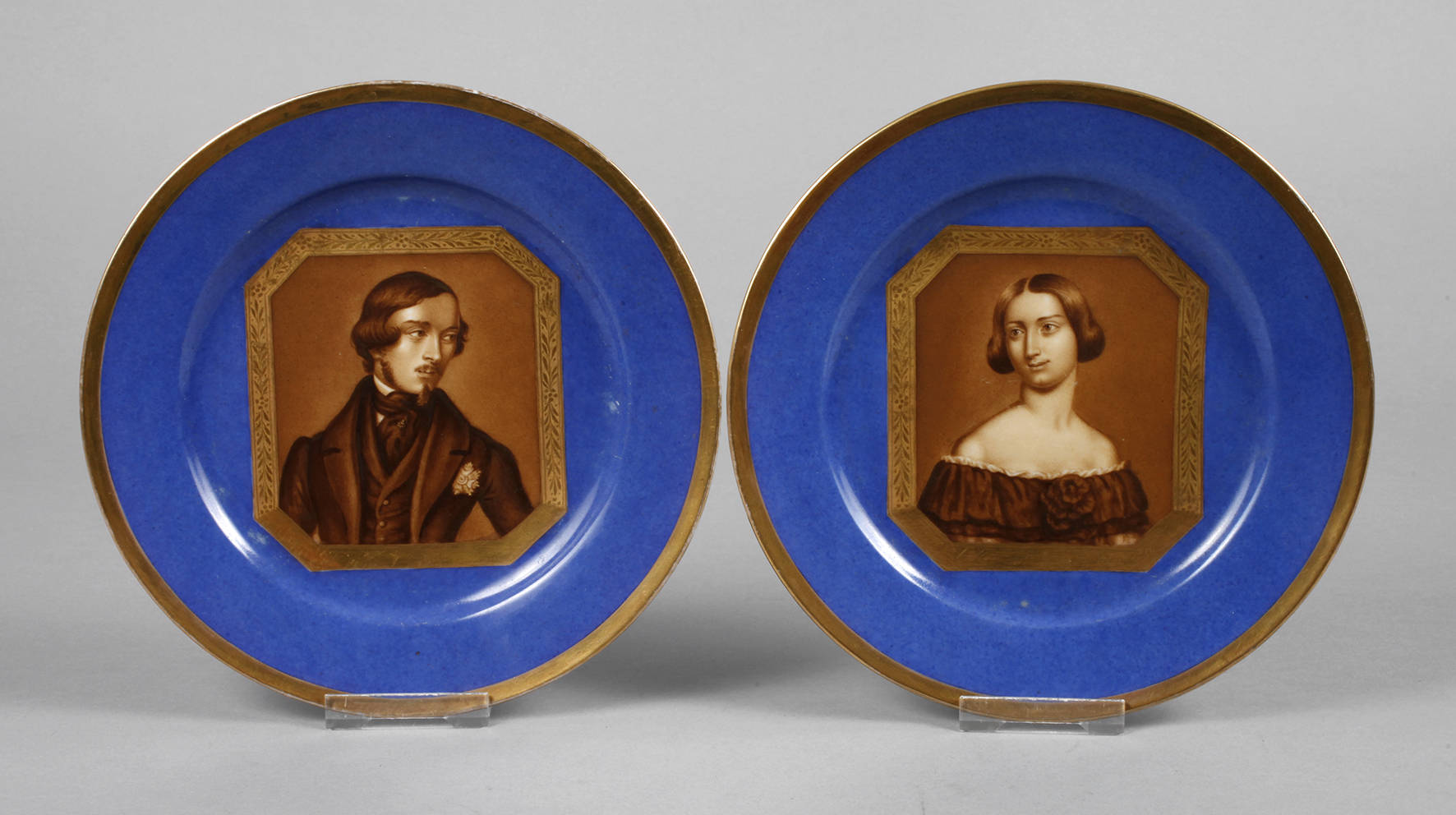 Paar  Biedermeier Porträtteller