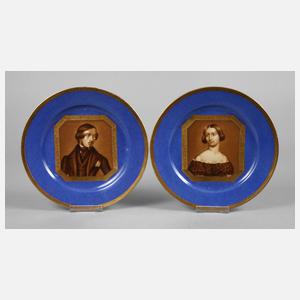 Paar  Biedermeier Porträtteller