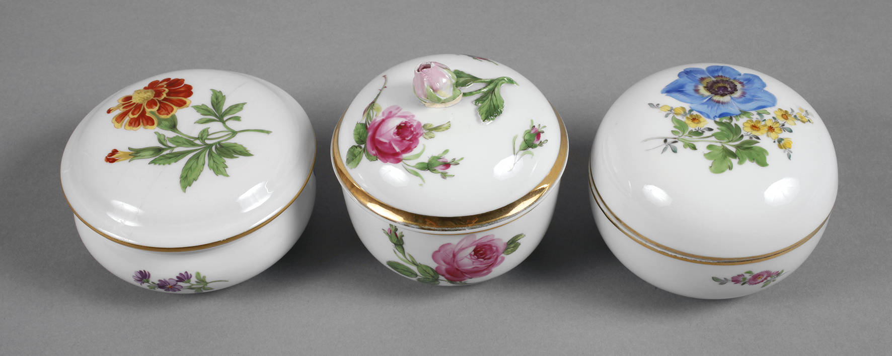 Meissen drei Deckeldosen