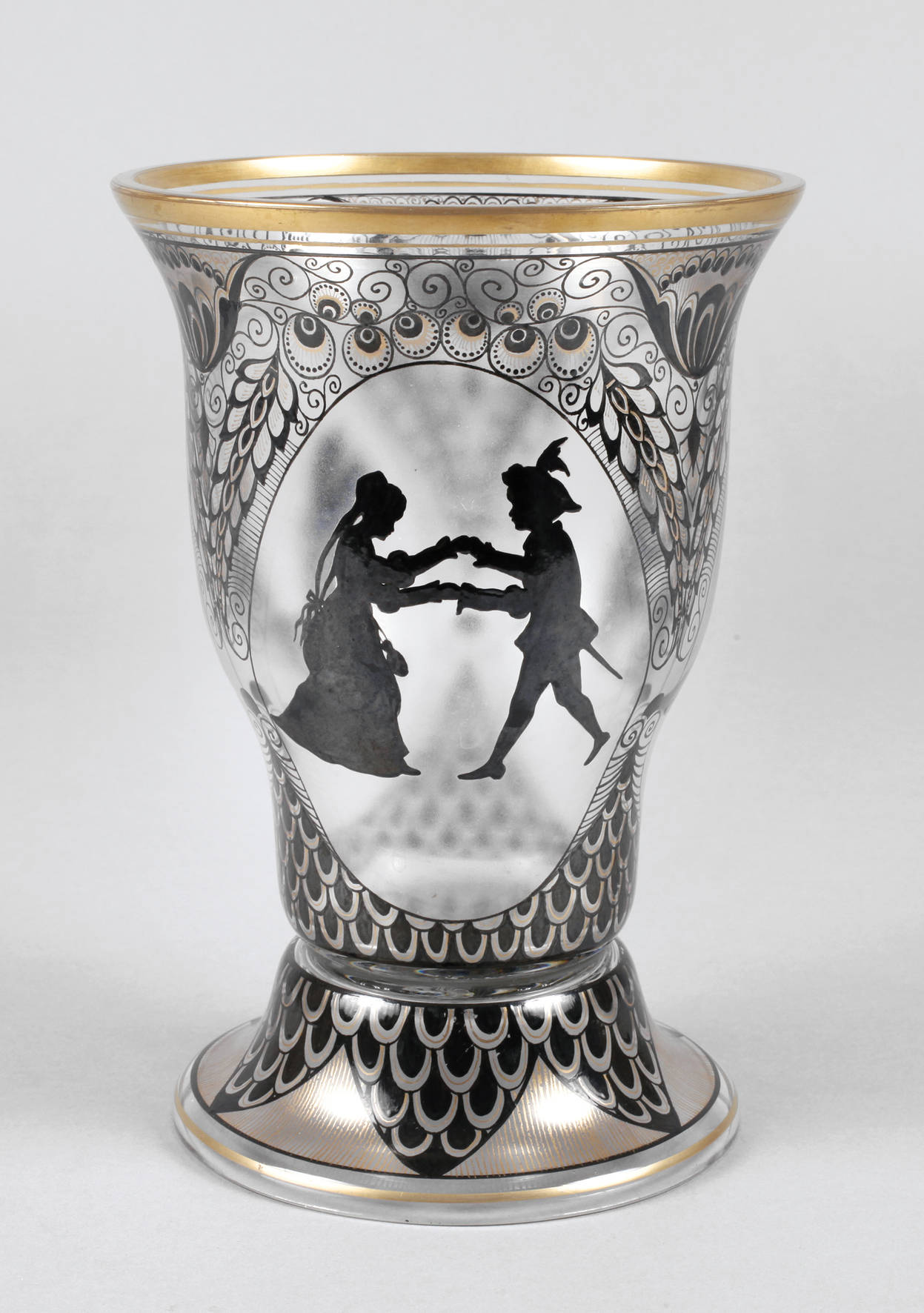 Steinschönau Pokalglas Schattenmalerei