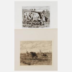 Prof. Albert Brendel, Zwei Graphiken mit Kühen