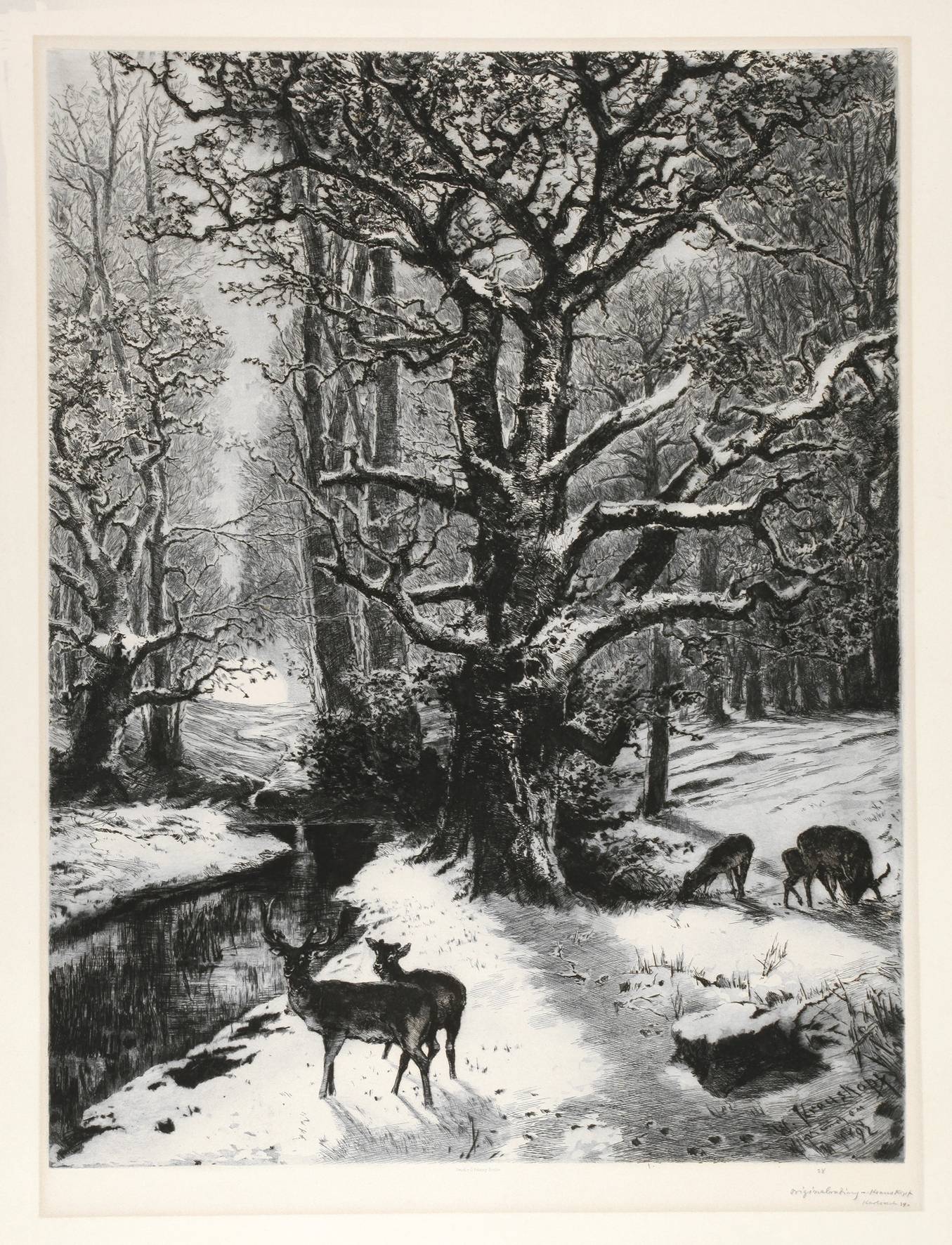 Wilhelm Krauskopf, Hirschwild im Winterwald