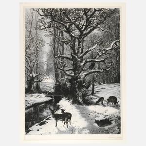 Wilhelm Krauskopf, Hirschwild im Winterwald