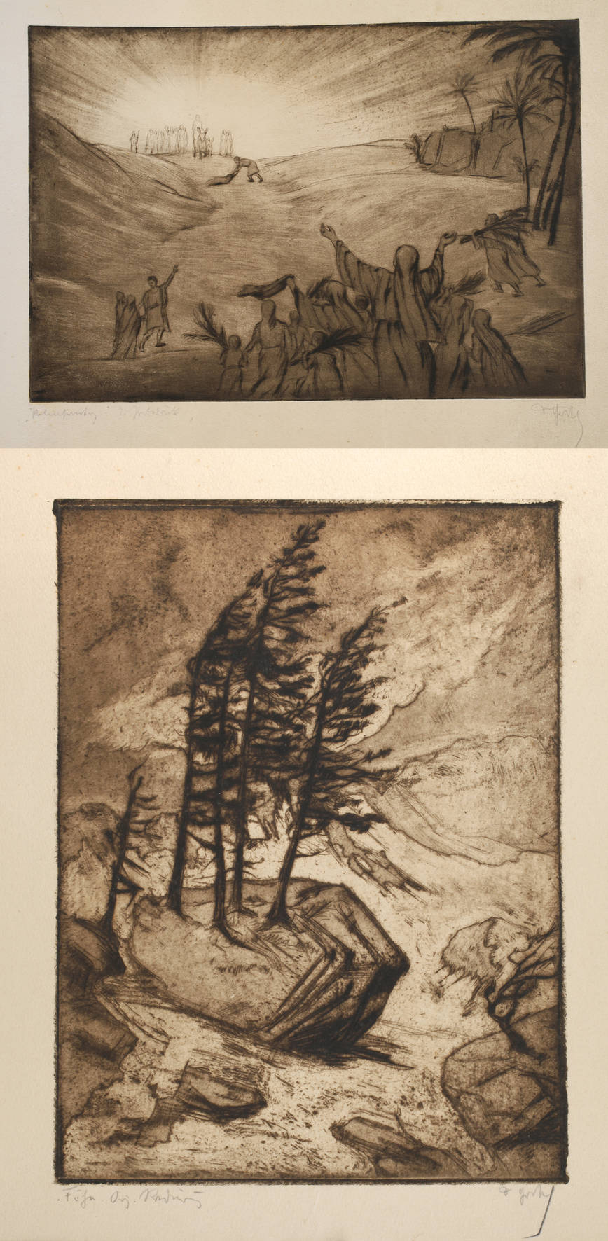 Zwei Graphiken „Palmsonntag“ und „Föhn“