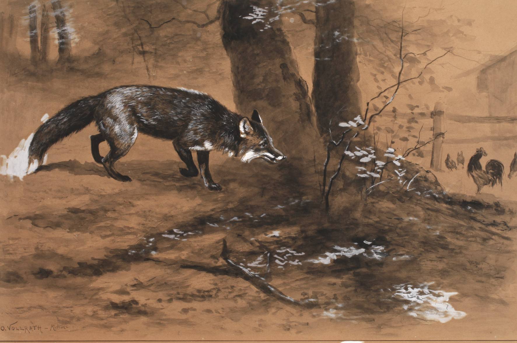 Otto Vollrath, Fuchs sich an Hühner anschleichend