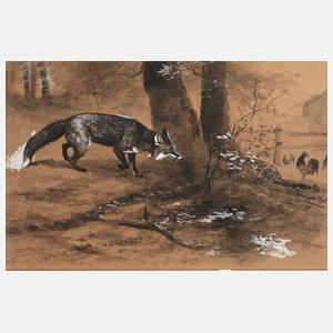 Otto Vollrath, Fuchs sich an Hühner anschleichend