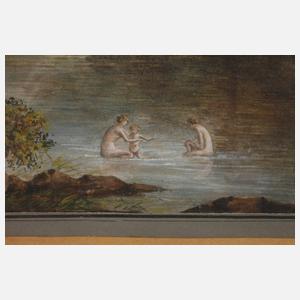 Romantische Flusslandschaft mit Badenden