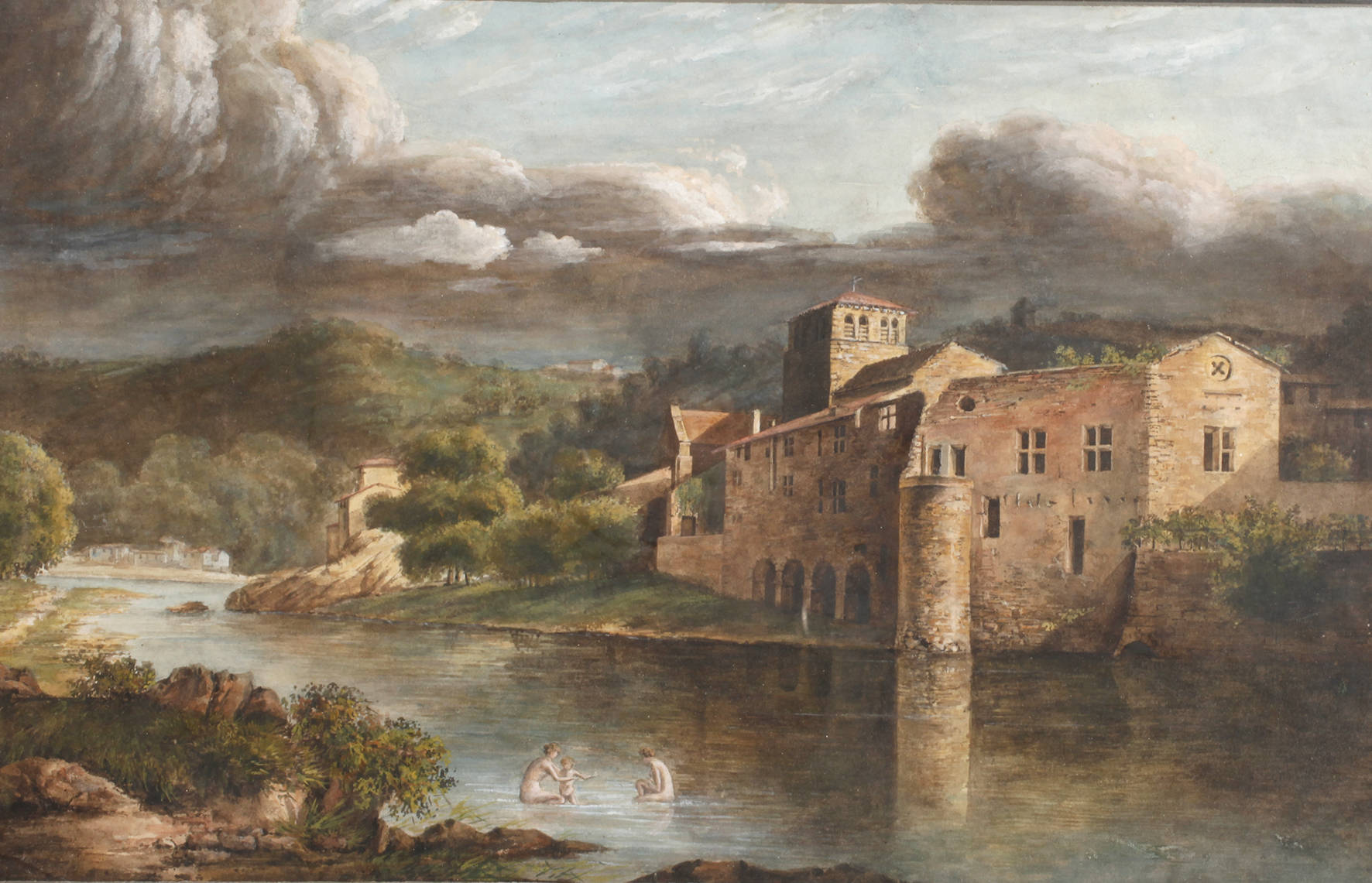 Romantische Flusslandschaft mit Badenden