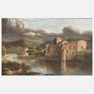 Romantische Flusslandschaft mit Badenden