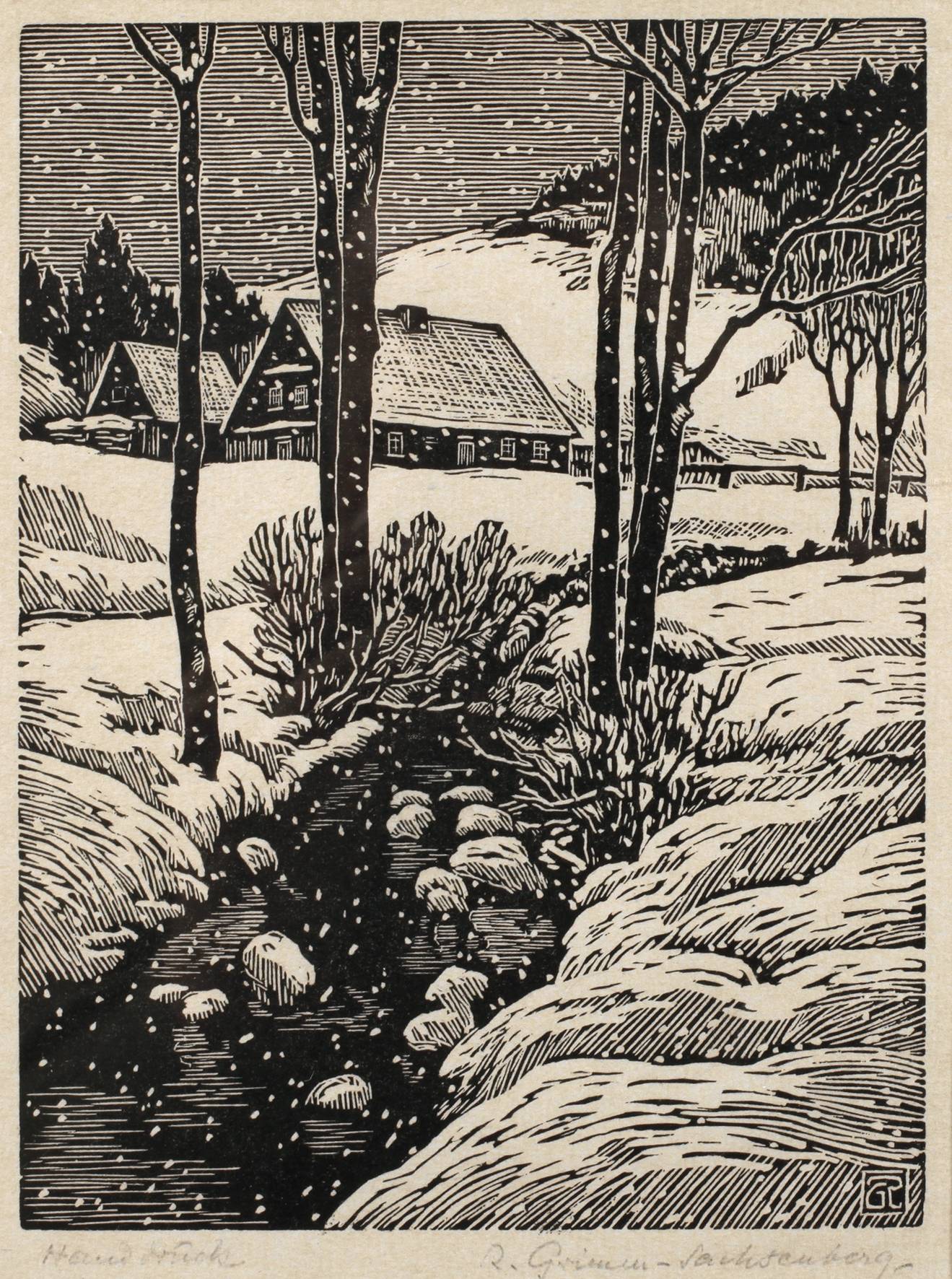 Richard Grimm-Sachsenberg, winterlicher Bachlauf