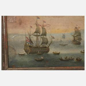 Holländische Schiffe vor Stadtkulisse