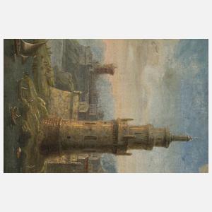 Holländische Schiffe vor Stadtkulisse