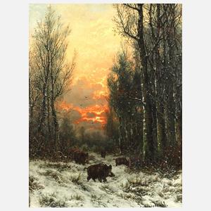 Joseph Heydendahl, Wildschweinrotte im Winterwald
