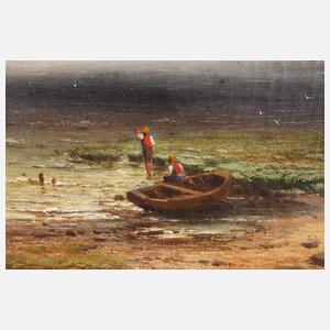 Ludwig Gebhardt, attr., Uferszene im Alpenvorland