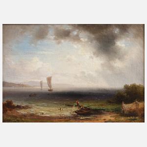 Ludwig Gebhardt, attr., Uferszene im Alpenvorland