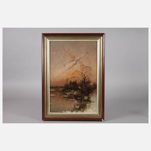 Heinz Flockenhaus, Fischerkate am verschneiten Seeufer