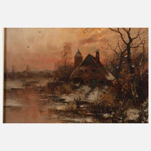 Heinz Flockenhaus, Fischerkate am verschneiten Seeufer