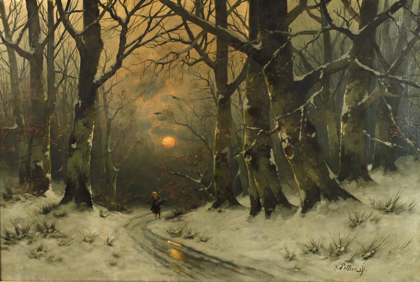 A. Pettler, Reisigsammlerin im Winterwald