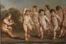 Tanzende Putti vor arkadischer Landschaft