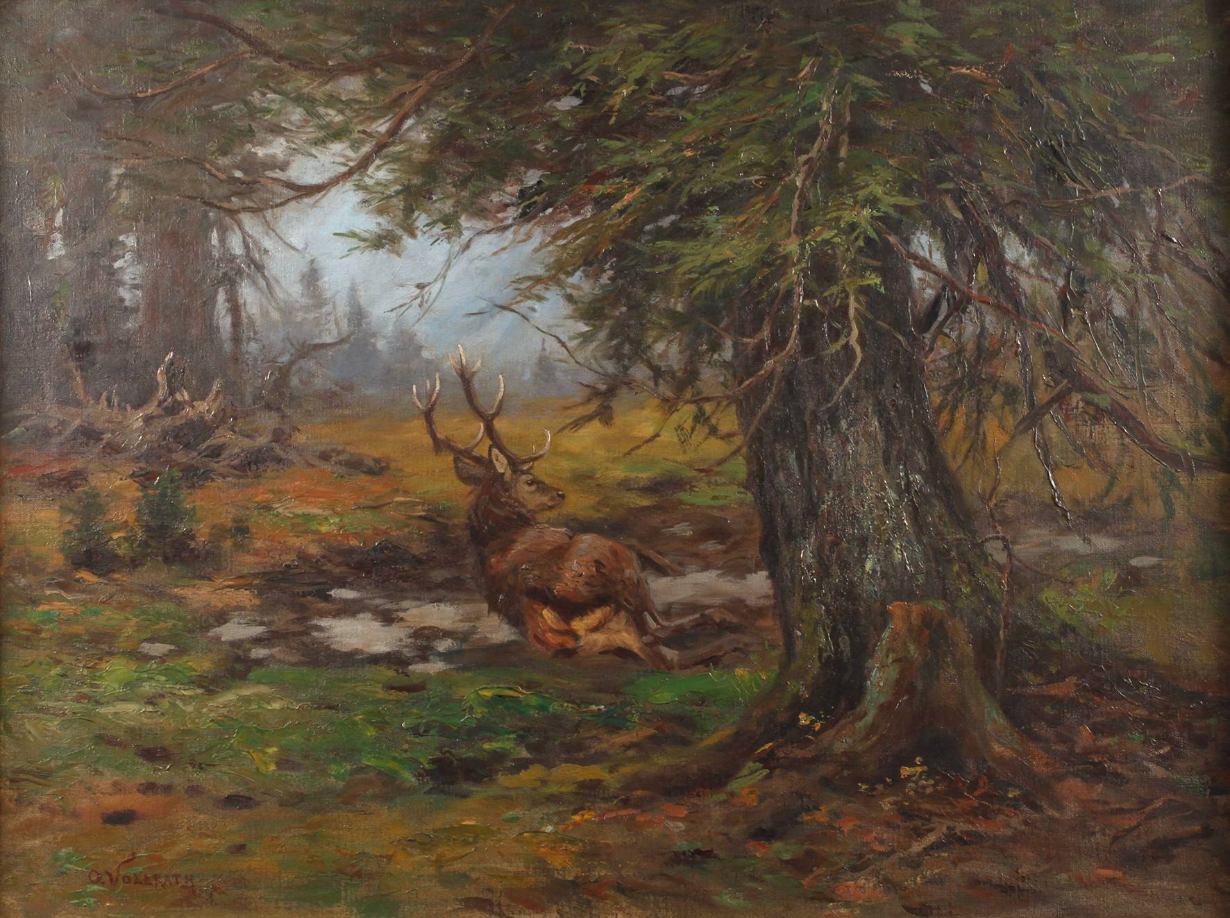 Otto Vollrath, Hirsch auf sommerlicher Waldlichtung