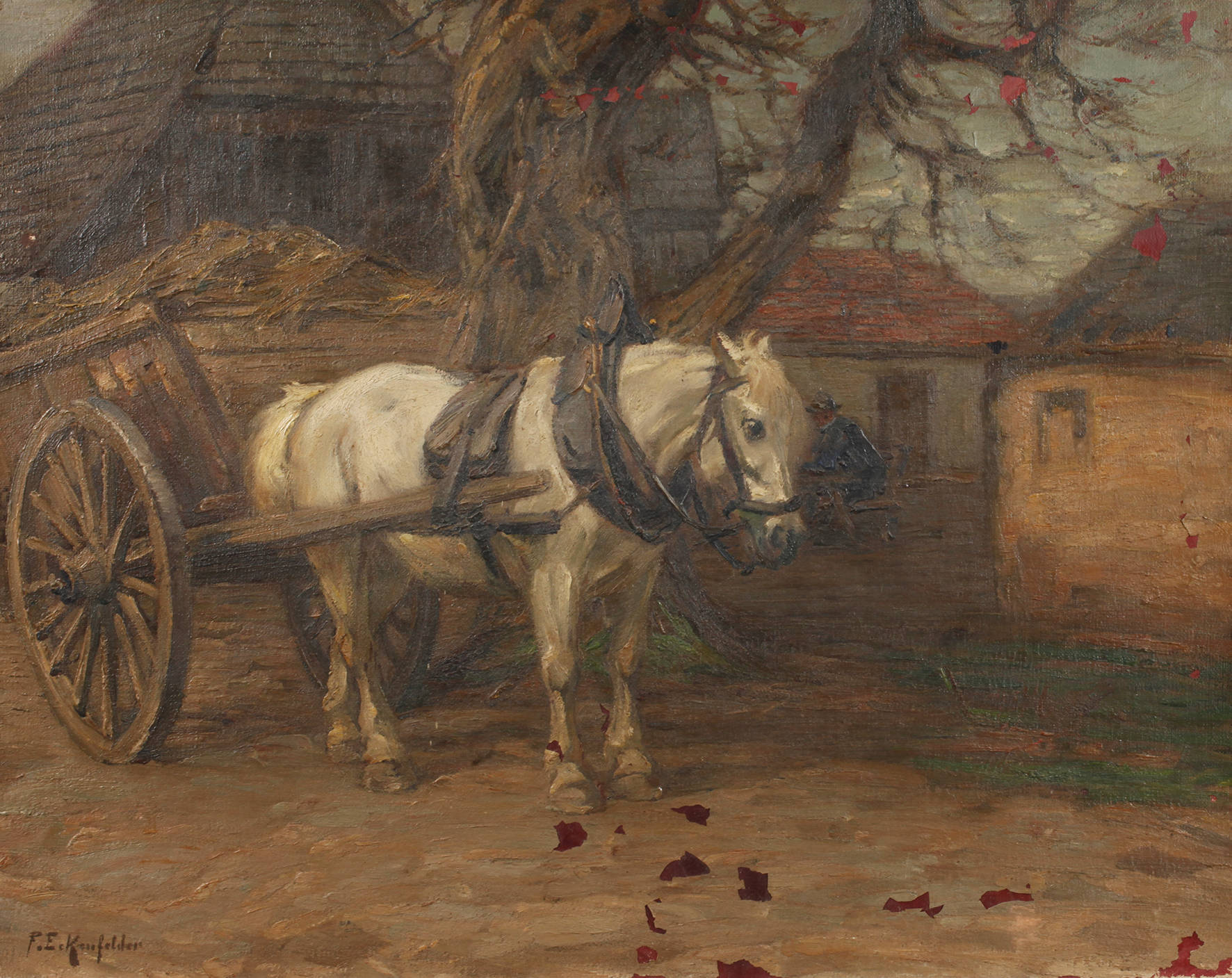 Friedrich Eckenfelder, Pferdefuhrwerk auf dem Bauernhof