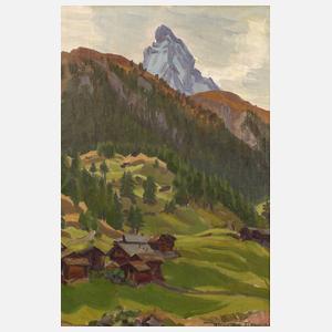 Waldemar Fink, ”Matterhorn mit Dorf zum See”