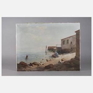 Ludwig Steininger, Mediterrane Küstenszene mit Wäscherin