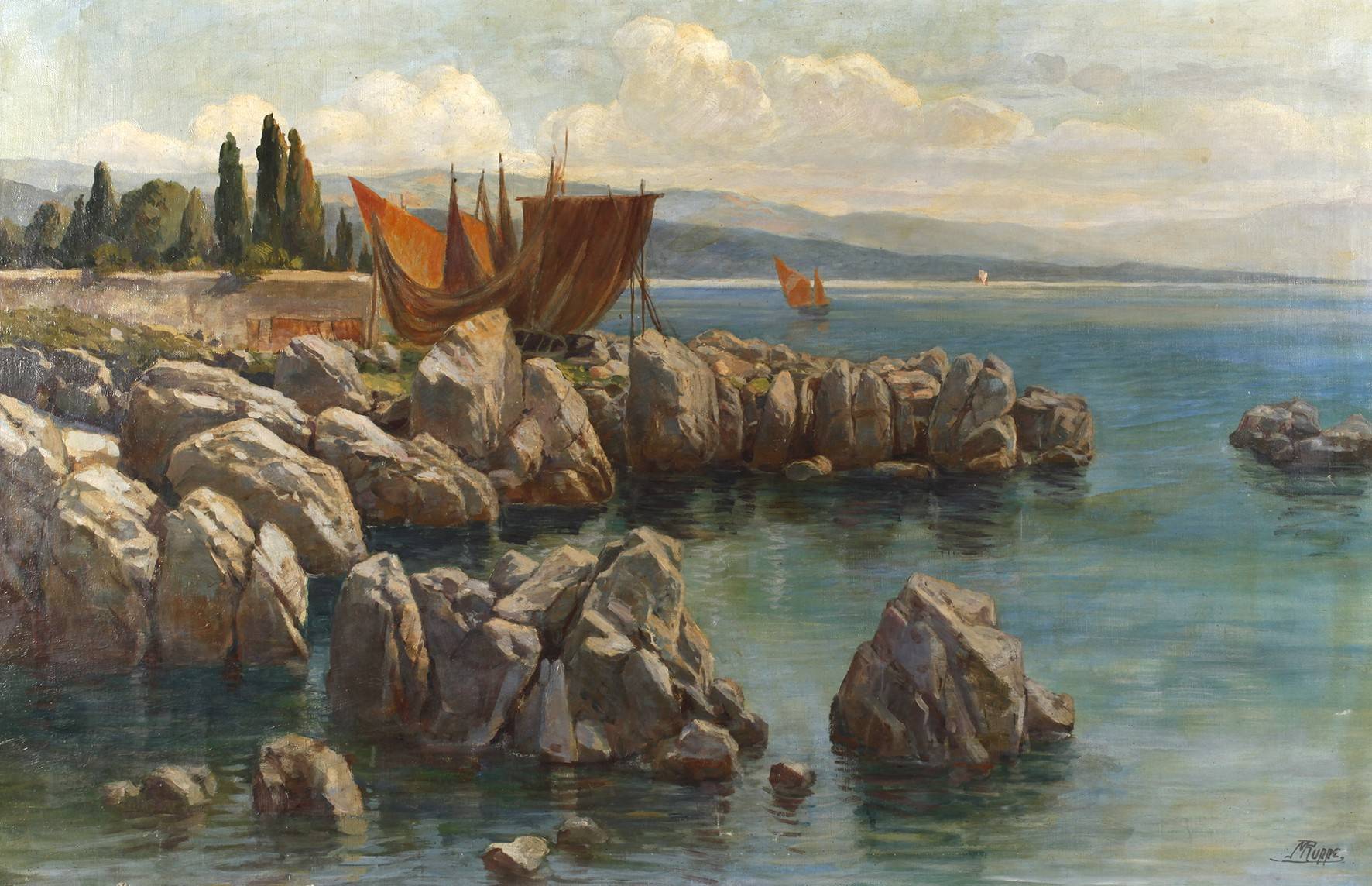 Michael Ruppe, attr., mediterrane Seeuferlanschaft